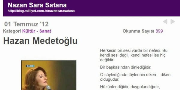 Müzik Solist Ses Sanatçısı Hazan Medetoğlu Nazan Şara Şatana Nazan Sara Satana Milliyet Gazetesi