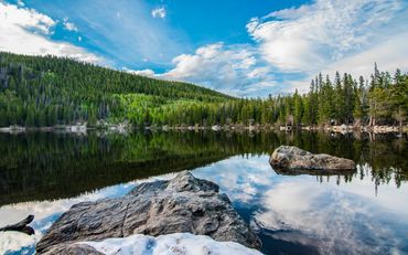 Rocky Mountain National Park, Colorado, USA, Bear Lake. Mountain reflection on the lake.