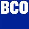 White BCO letters on a blue background.