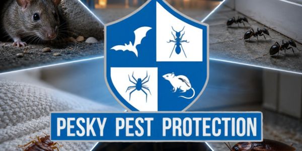 Logo of Pesky Pest Protection with images of common pests.