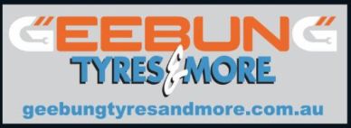 Logo for Geebung Tyres &amp; More with website address.