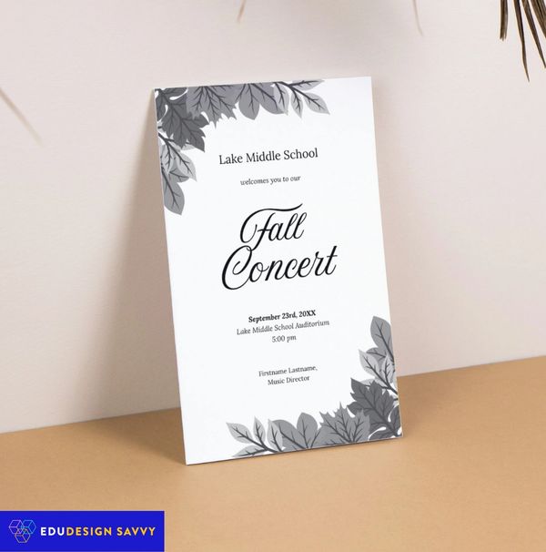 Autumn concert program template cover in grayscale