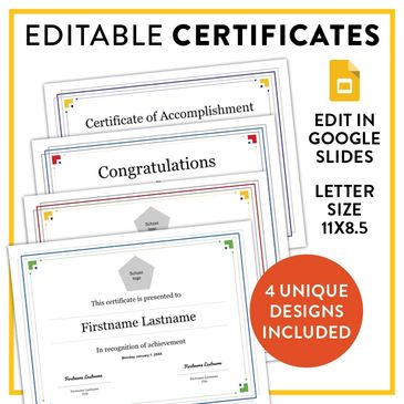 EDITABLE certificates: 4 different files for any grade or subject!
