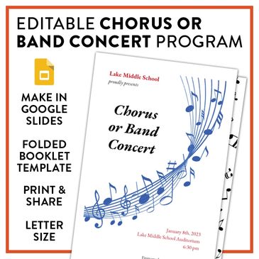 This music program booklet template is perfect for your next chorus, band or orchestra concert.