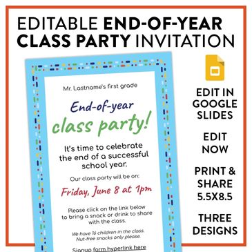 Celebrate your end-of-year class party with this fun, fully customizable invitation!