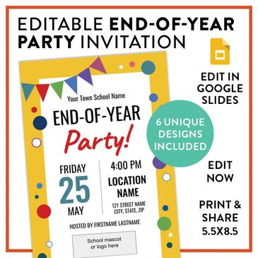 Celebrate with your school or class, this invitation comes in six different design styles.