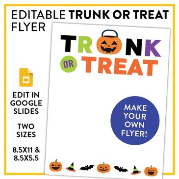 Use this colorful design to promote your next Trunk or Treat event at your school or business.