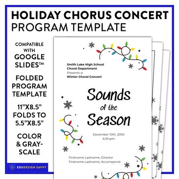 Our winter holiday chorus concert program template can be fully customized for your next musical per