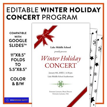 Christmas or winter themed music program template for music or chorus events.