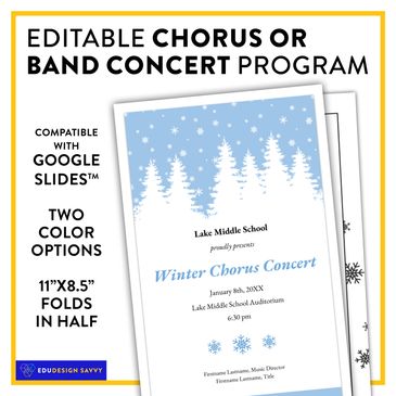 Winter trees music program template. Customizable in Google SlidesTM