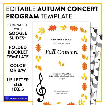 Make a quick four or 8+ page fall music program booklet for your next band, chorus or orchestra conc
