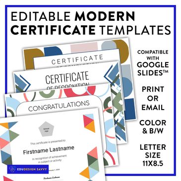 These certificates are entirely customizable in Google Slides™ for any grade level or subject area!