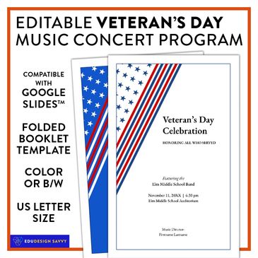 Veteran's day patriotic music concert program booklet