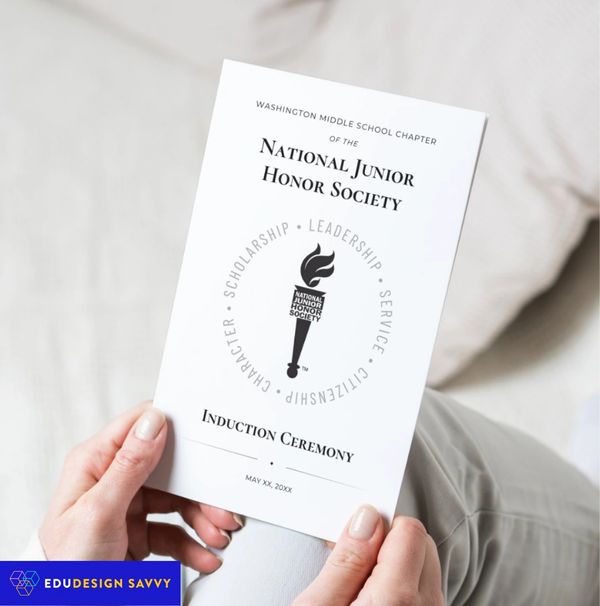 National Junior Honor Society Induction Program in a grayscale cover option.