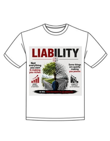 Own the irony with this premium white t-shirt featuring the striking, minimalist printed text "LIABI