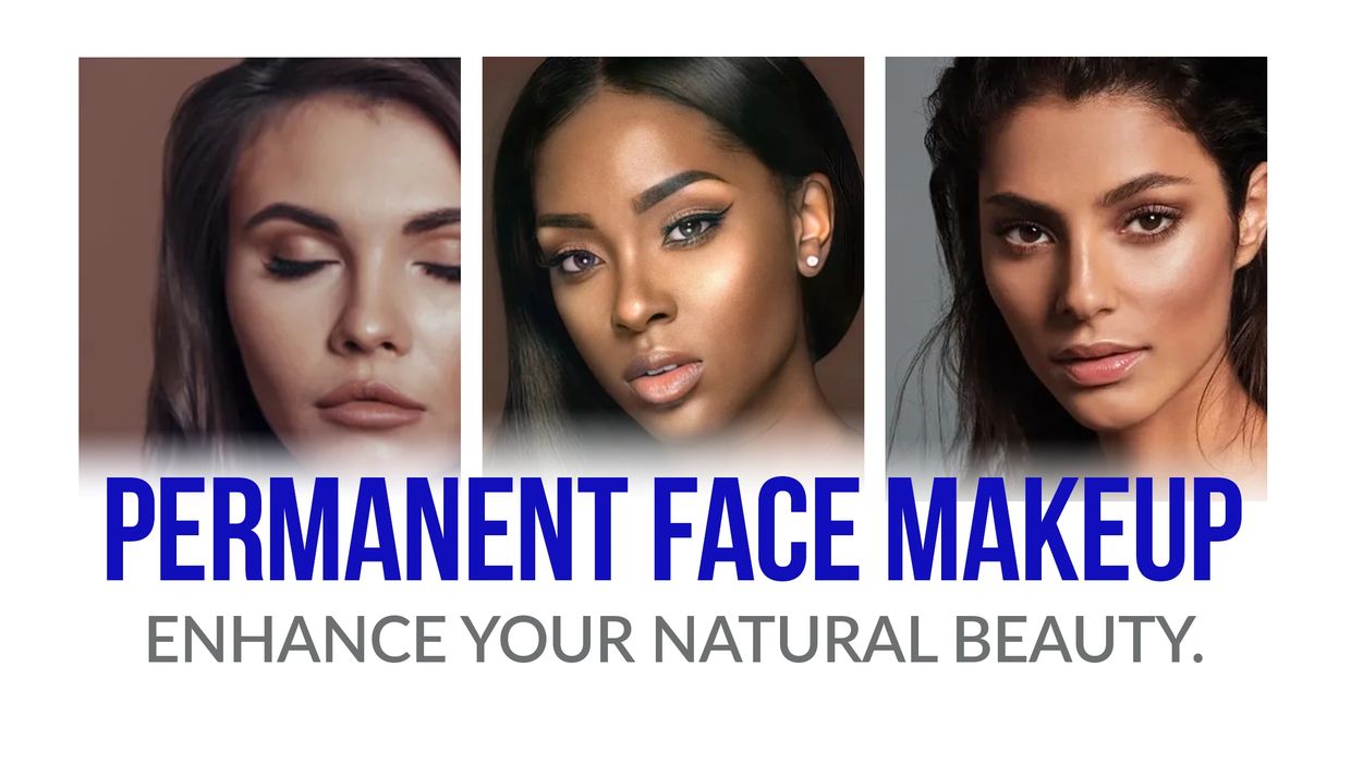 Three women showcasing flawless permanent face makeup to enhance natural beauty.