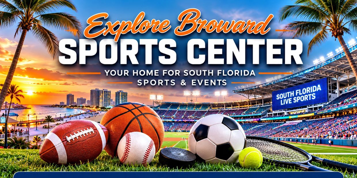 Sports equipment and stadium with sunset background.