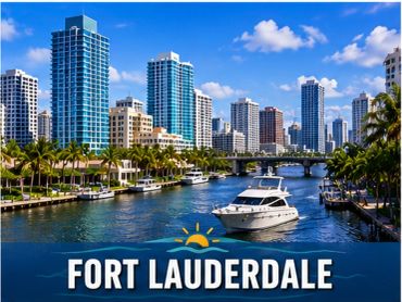 Yacht cruising in Fort Lauderdale's city canal.