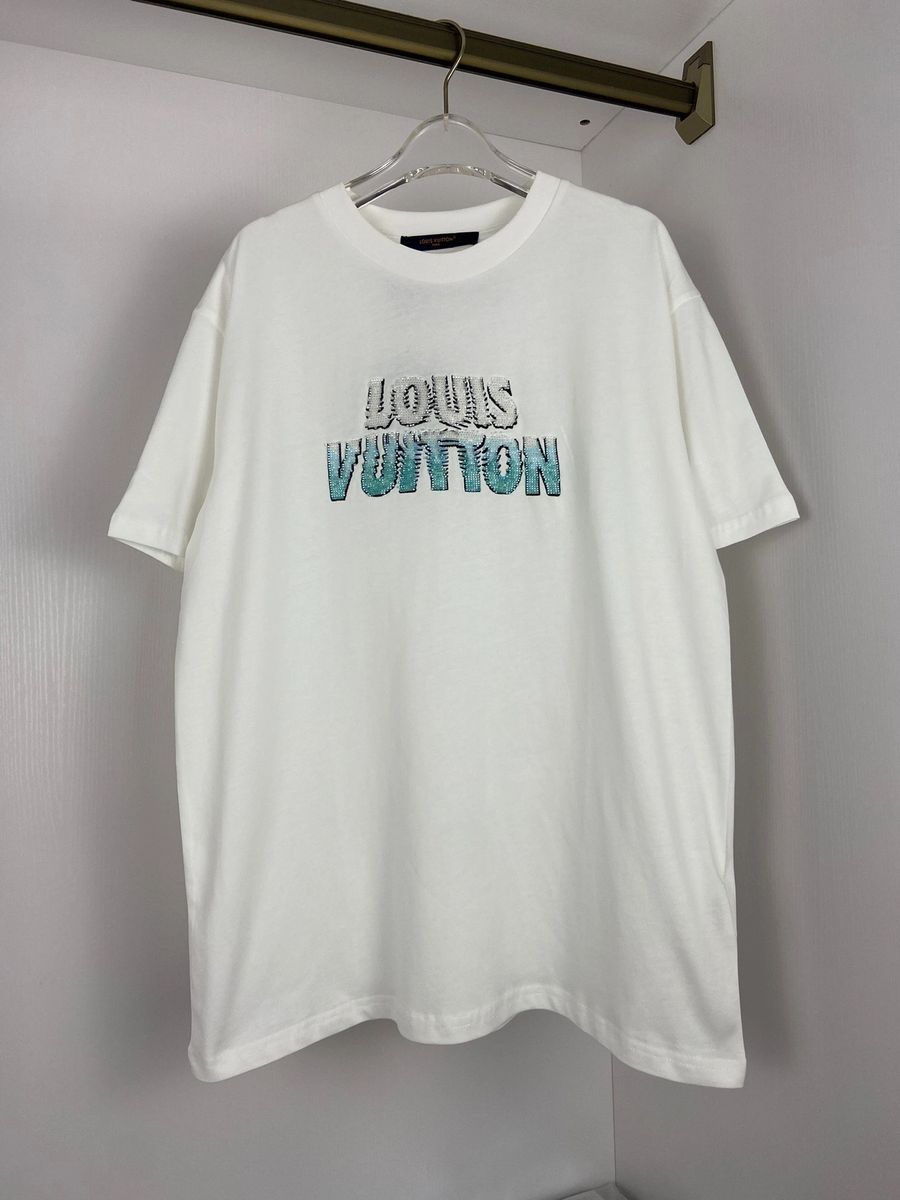 Louis Vuitton 1ABJMV Embroidered Beads Cotton T-Shirt , White, XXL