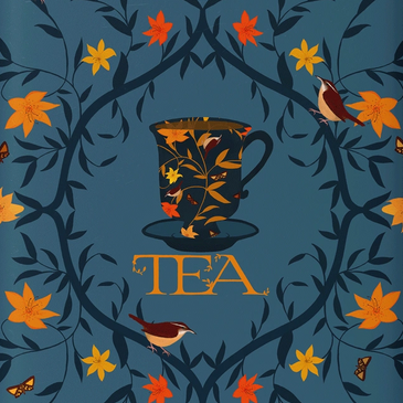 Tea tin with design from the Thicket Collection - Michelle Ingari