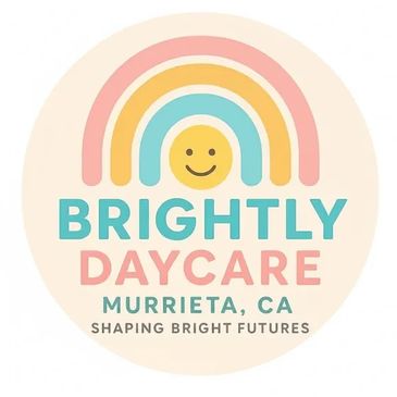 Logo of Brightly Daycare with a colorful rainbow and happy face.