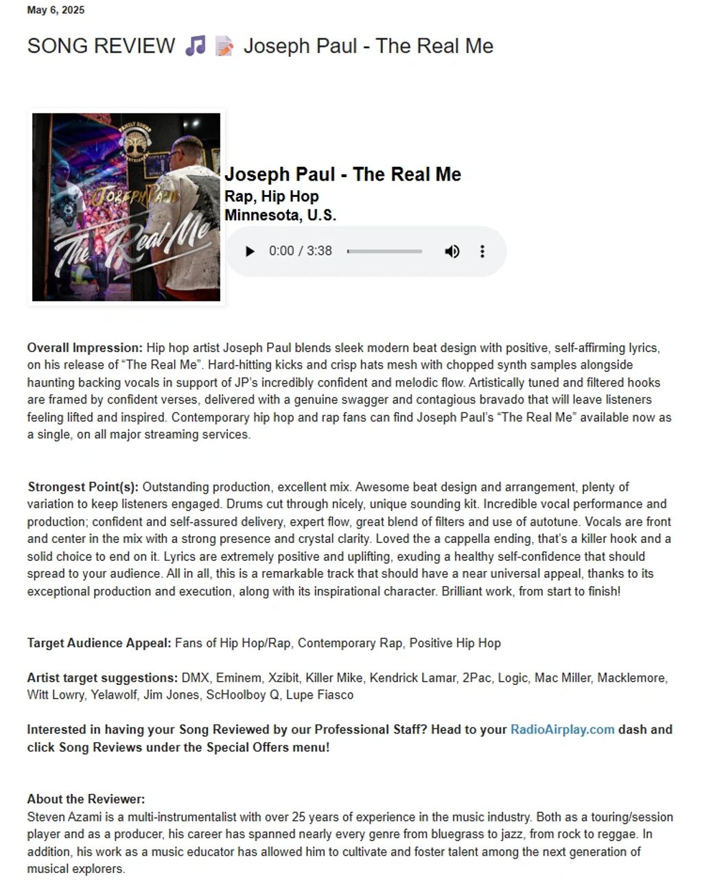 Image previewing the song review of the new song, "The Real Me".