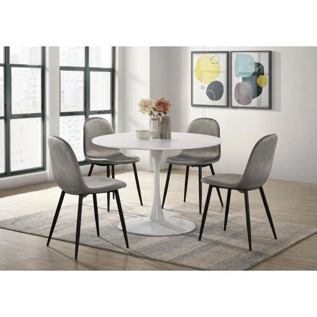 Isadora Round Dining Room Set w/ Grey Velvet Chairs