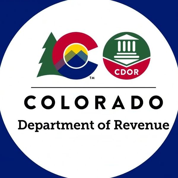 Logo of the Colorado Department of Revenue on a blue background.