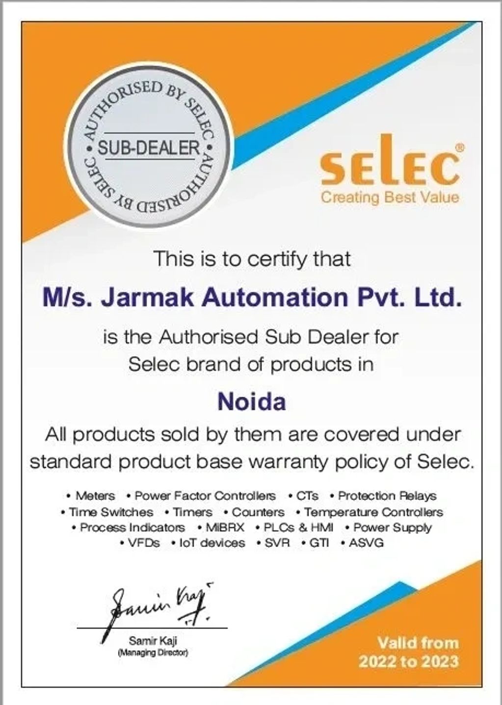 Authorization Certificate from Selec