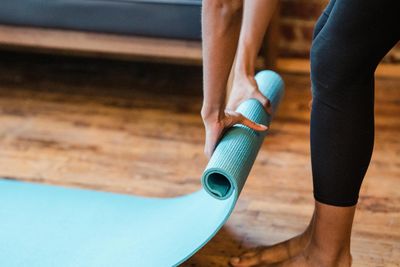 Yoga mat setup for somatic yoga programming in treatment centers across DFW