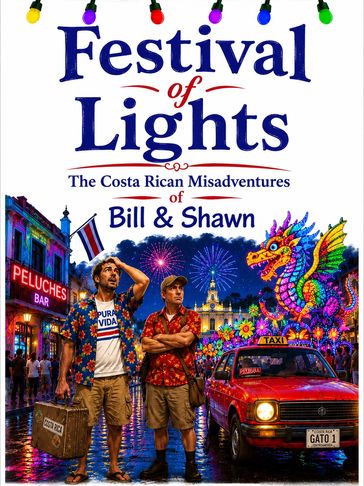 Cartel del Festival de Luces en Costa Rica con Bill y Shawn.