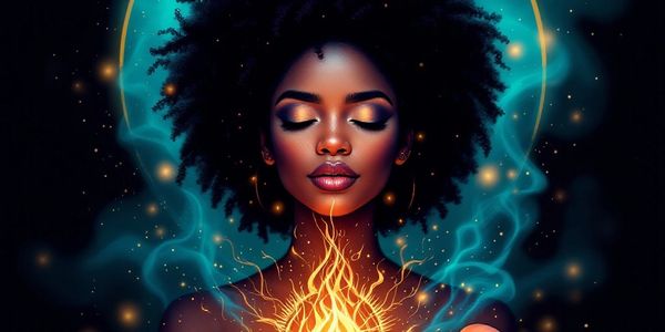 Agua Cedito podcast - woman holding fire in a cosmic way
