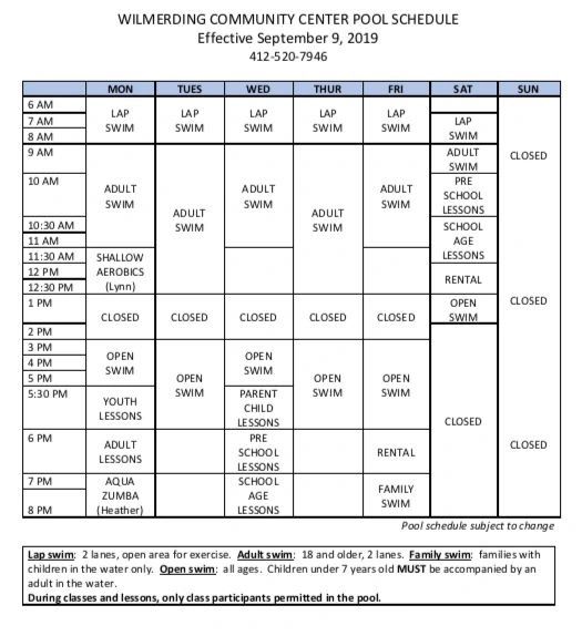 POOL AND GYM SCHEDULES Wilmerding Community Center