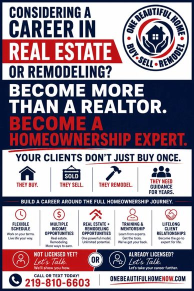 Career flyer for Northwest Indiana Realtors, remodeling sales, carpenters, installers, subcontractor
