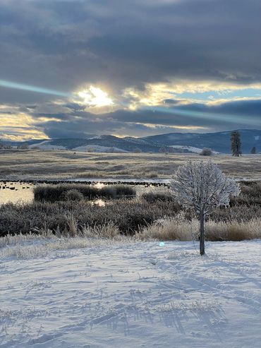 Winter sunset at Wildhorse Hot Springs. Winter, soaking, birds, nature, snow, sunsets, mineral water