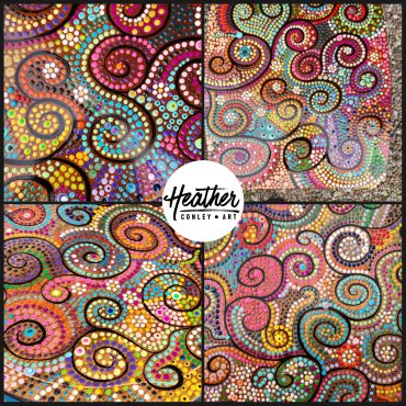 Colorful spiral dot art by Heather Conley.