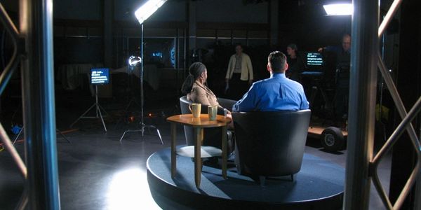 Two TelePrompTers are used in a studio shoot in Troy, NY