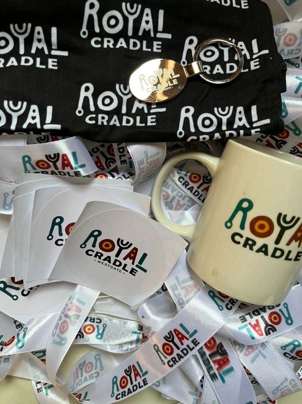Branded keyrings; Mugs; Stickers