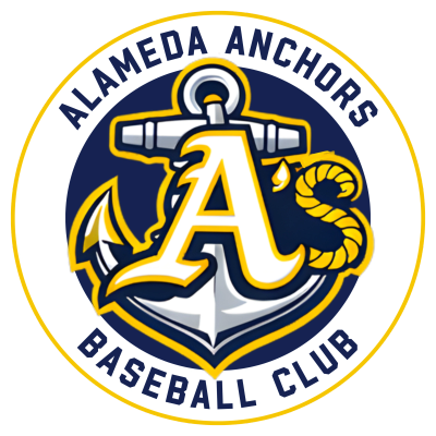 Alameda Anchors Baseball Club logo with anchor and letter A.