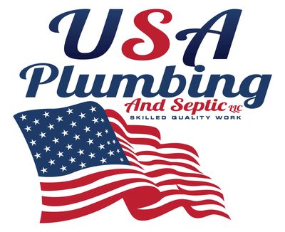USA Plumbing and Septic logo with American flag.