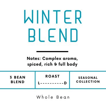 Winter Blend whole bean coffee with complex, spiced aroma and rich body.