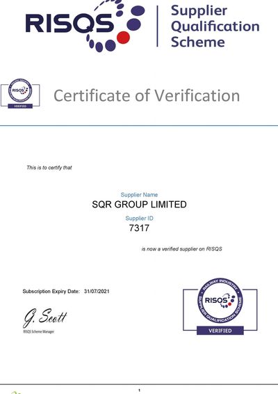 SQR Group RISQS Certificate