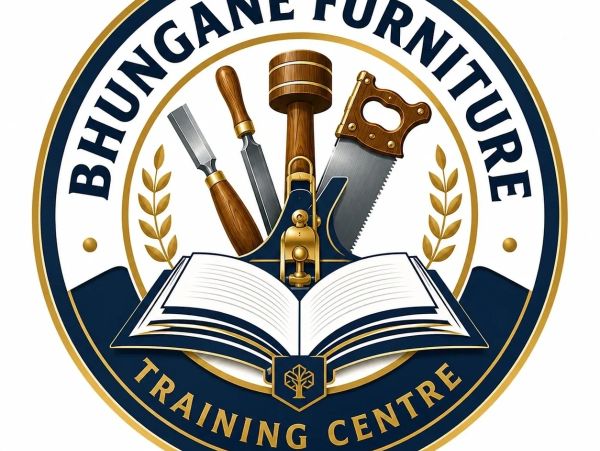 Logo of Bhungane Furniture Training Centre with woodworking tools.
