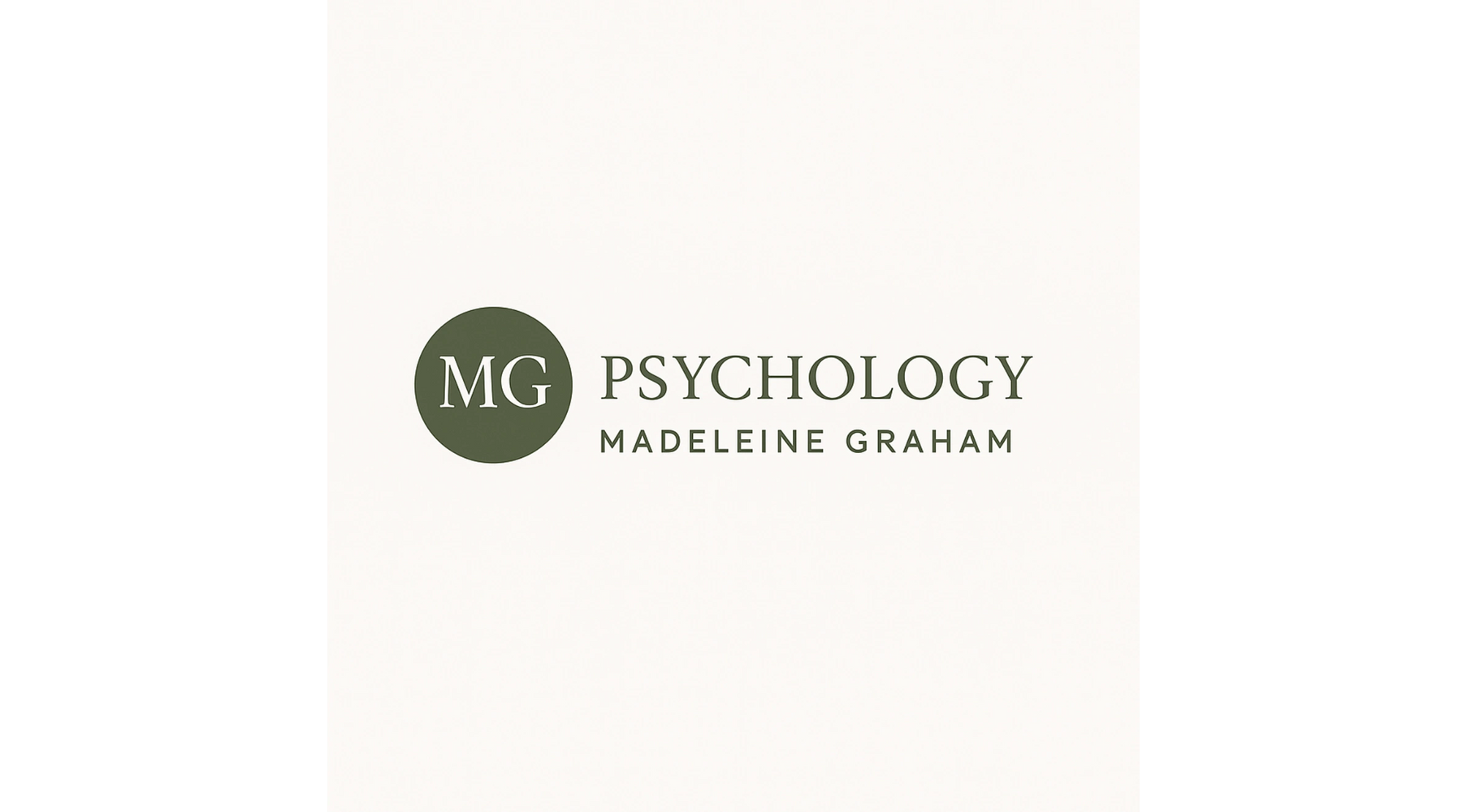Minimalist logo for MG Psychology by Madeleine Graham in olive green.