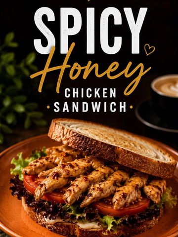 Spicy honey chicken sandwich with fresh lettuce and tomato on toasted bread.