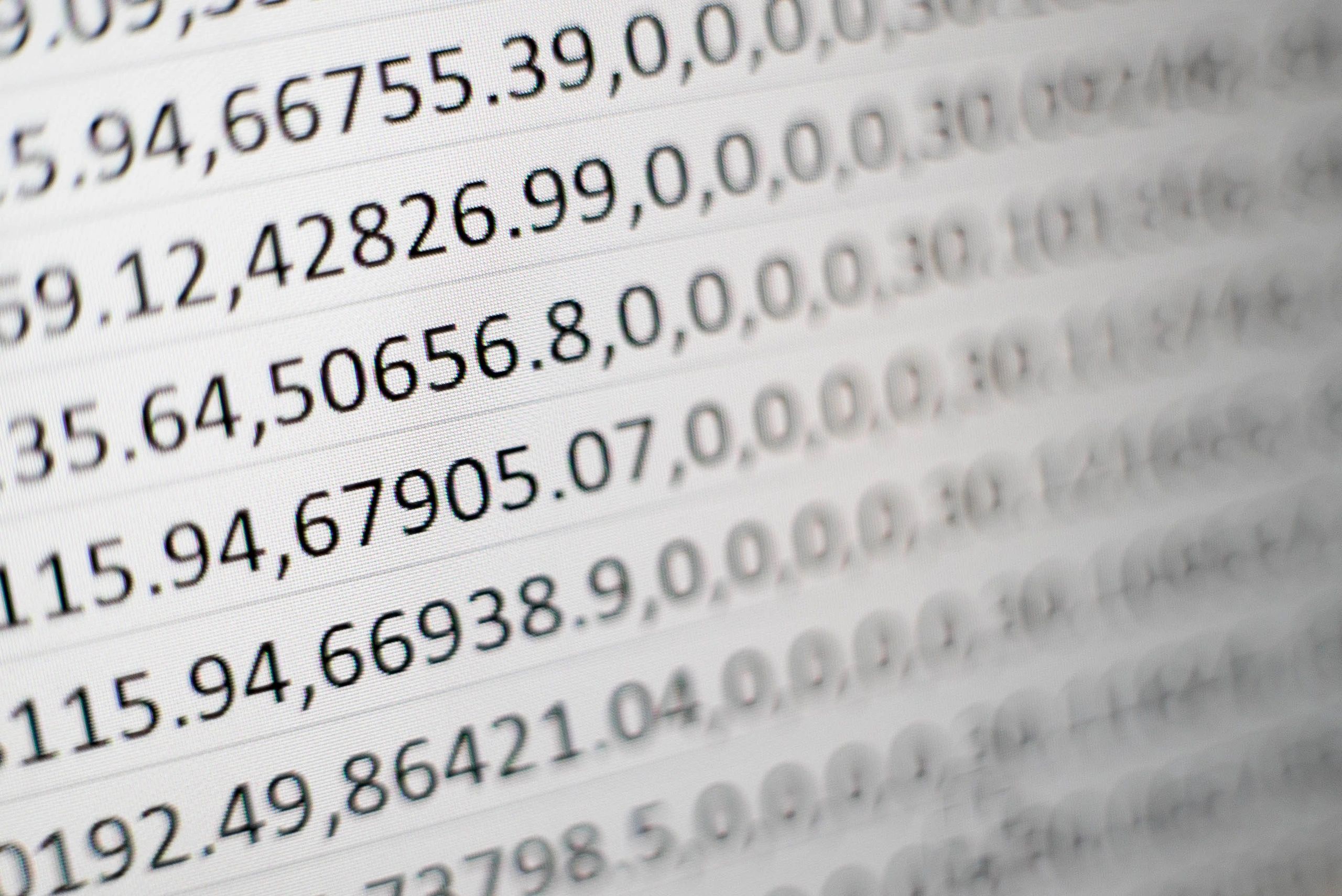 Close-up of numerical data on a digital screen.