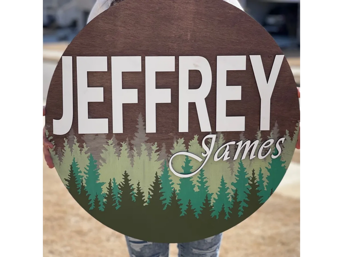 Round Wooden Name Sign Trees Design