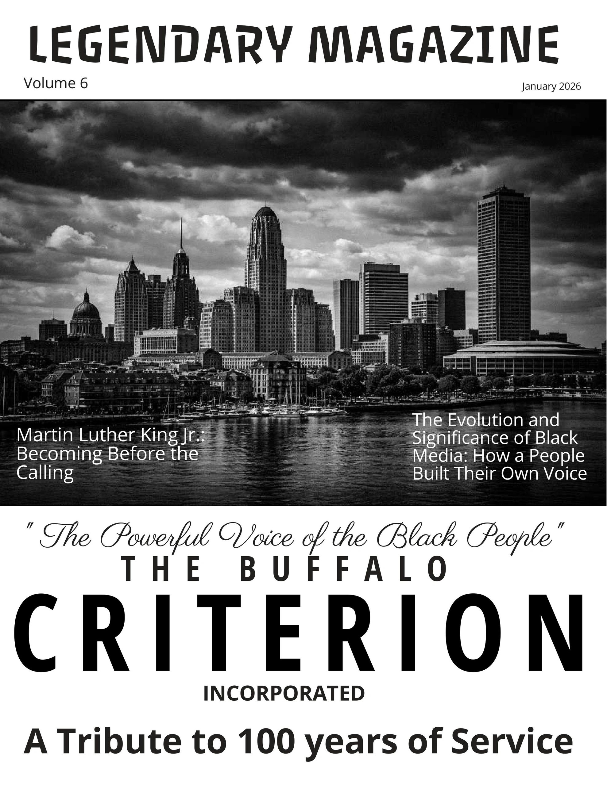 Legendary Magazine cover featuring Buffalo skyline and Black media tribute.