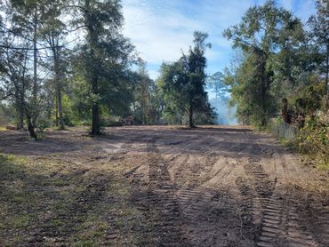 Cleared land surrounded by trees on a hill.