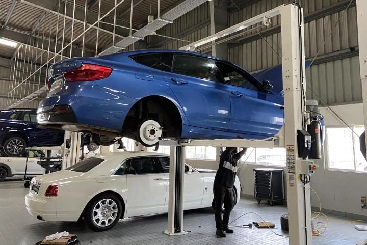 BMW 330i being serviced by one of our professional technicians. 